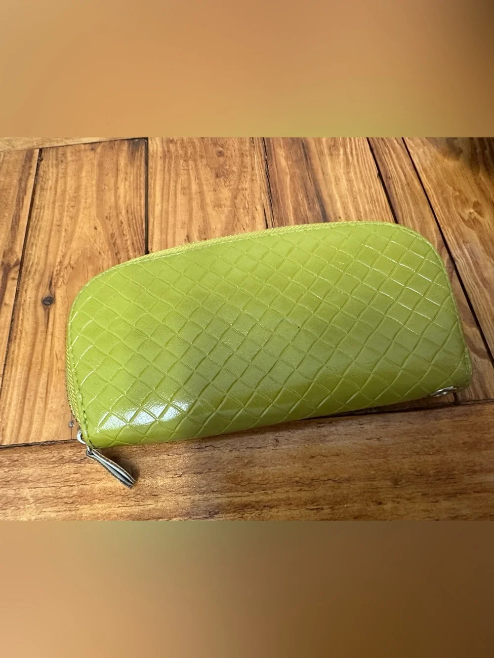 Lime Green Woven Lattice Zip-Around Wallet Synthetic Leather Continental Clutch